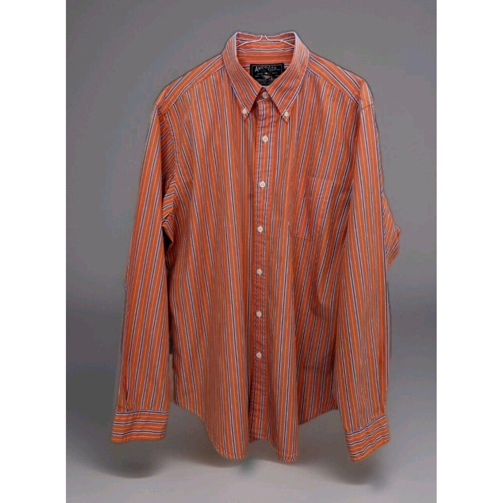 VTG Men’s American Living Coral & Blue Striped Button Down Classic Shirt SZ L